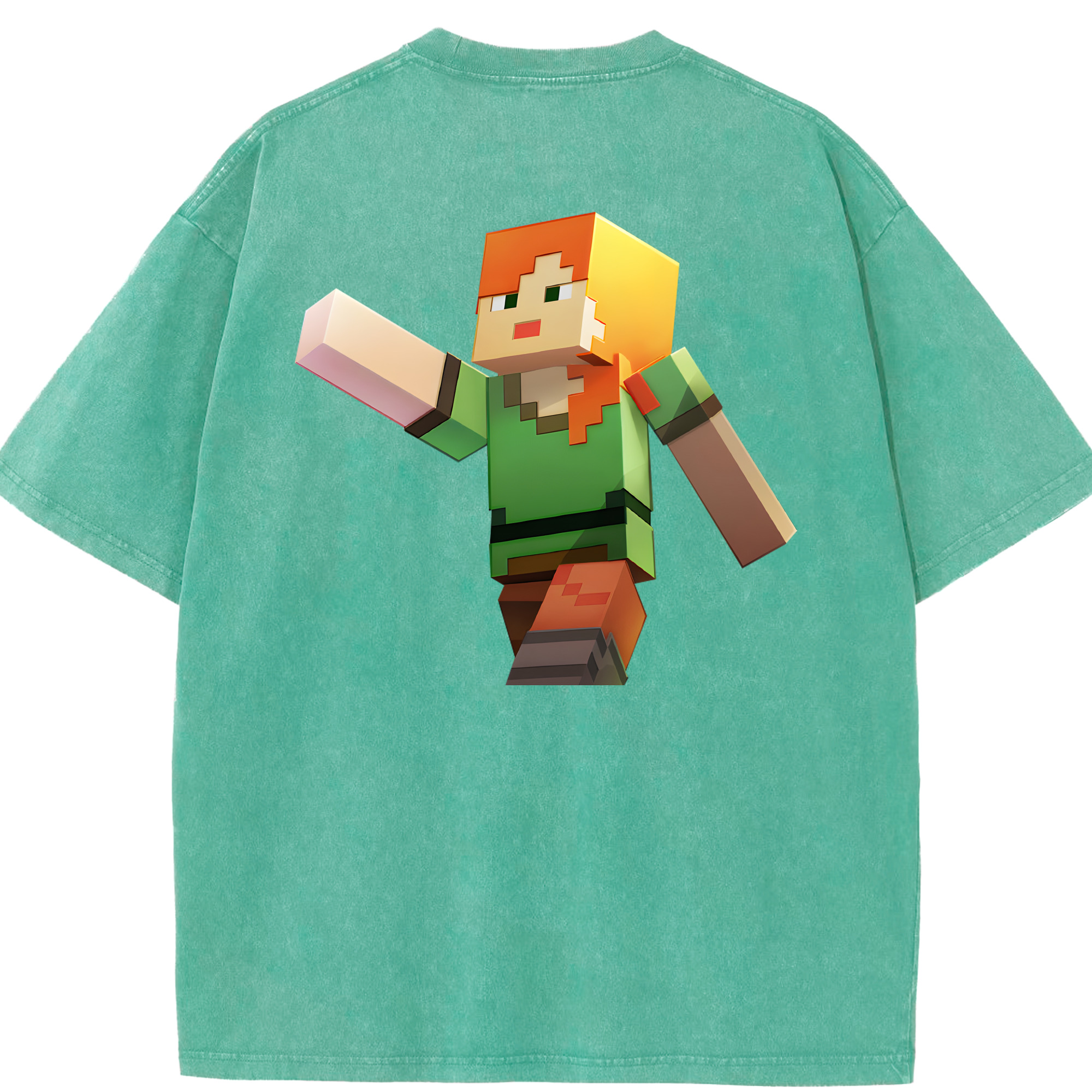 （画像用） マインクラフト ブロックの世界 Minecraft MC Block world 綿100% ヴィンテージ風 半袖Tシャツ（背面プリント）